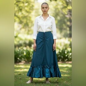 Cordelia Women's Blue Midi/Maxi Steampunk Gothic Artsy Skirt Medium Ruffle Hem